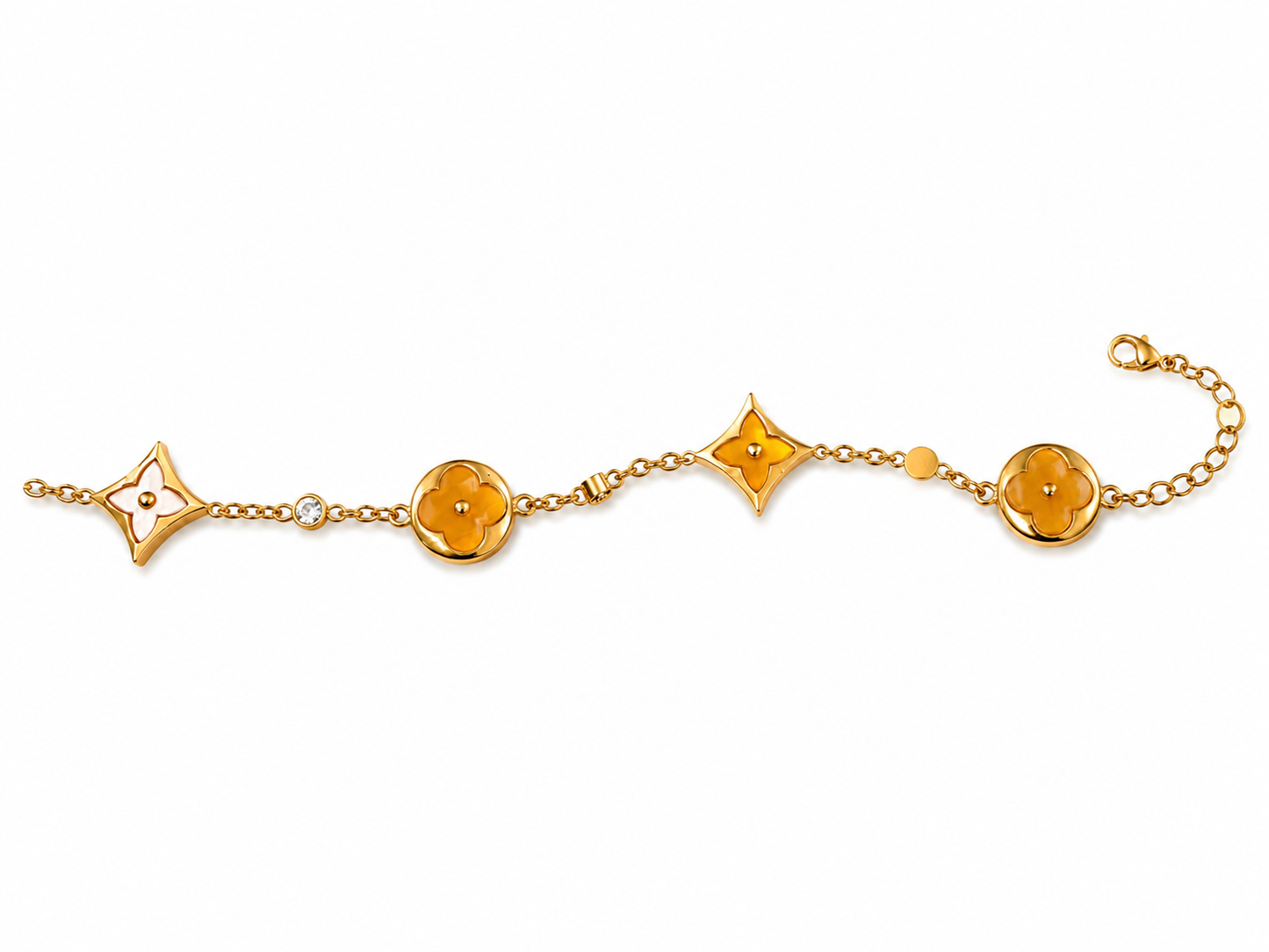 gold-tone charm bracelet featuring stunning turquoise enamel accents.