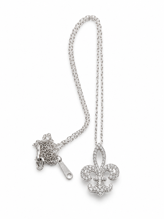 Silver Crystal Fleur-de-Lis Necklace