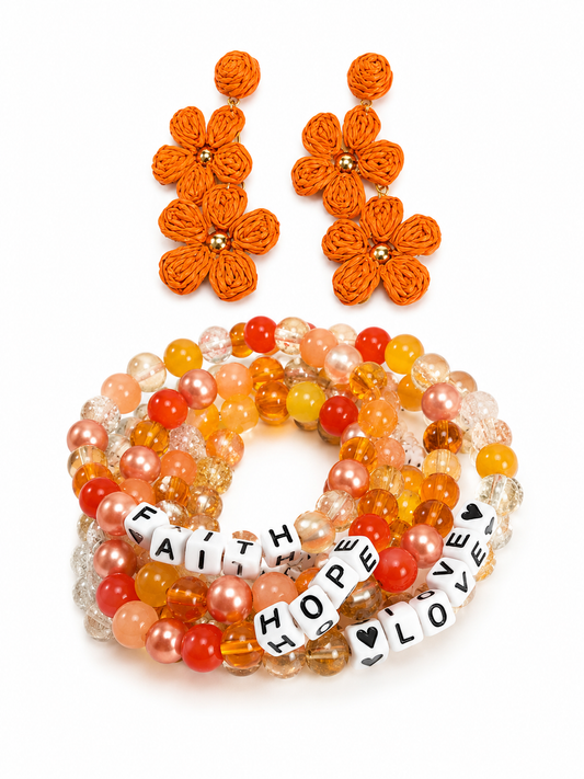 Faith • Hope • Love Bracelet Stack & Sunset Bloom Earrings Set