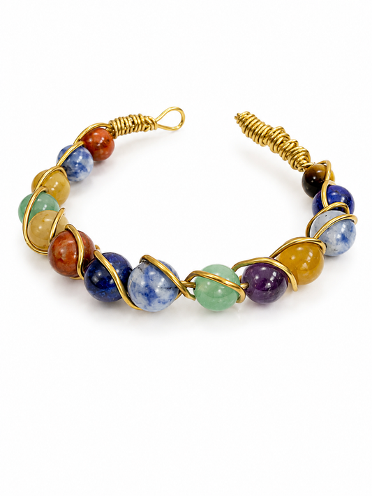 Handcrafted gemstone wire-wrap bracelet