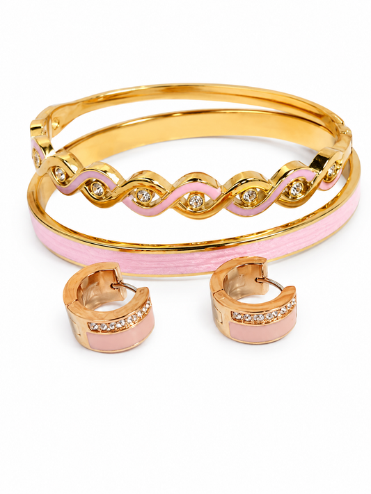 Beautiful pink and gold-tone jewelry set