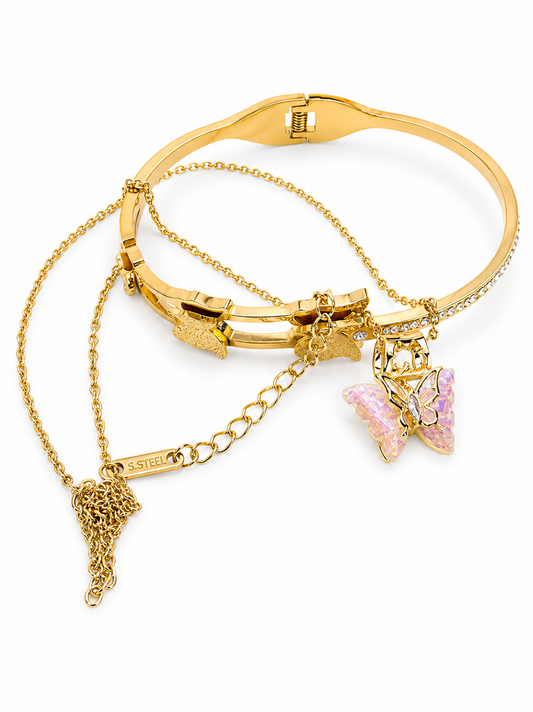 Golden Butterfly Jewelry Set – Bracelet & Necklace