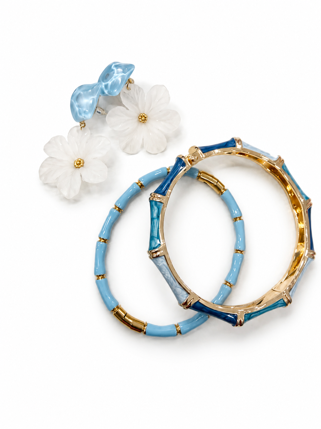 Blue Blossom Bracelet & Floral Earring Set