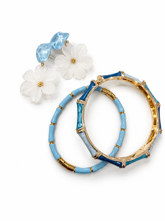 Blue Blossom Bracelet & Floral Earring Set