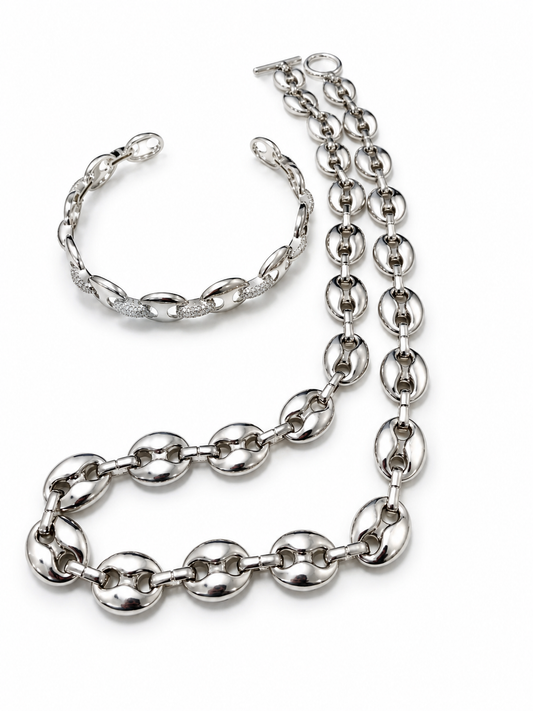 Silver Luxe Chain Necklace & Bracelet Set