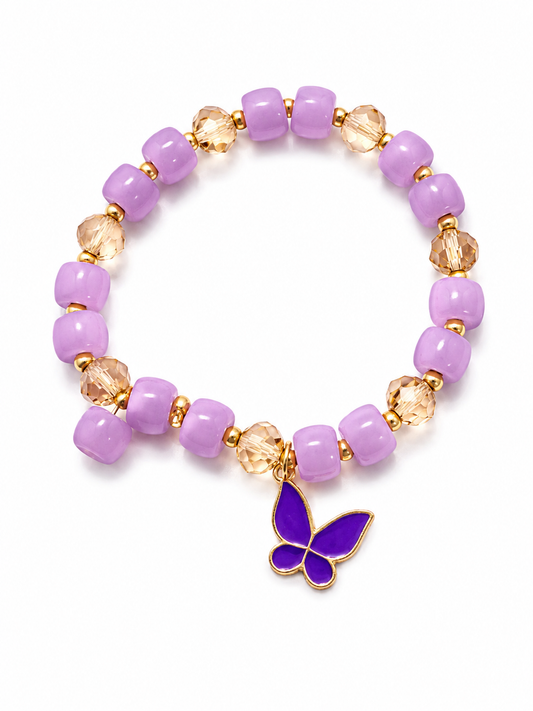 Purple Butterfly Charm Beaded Bracelet