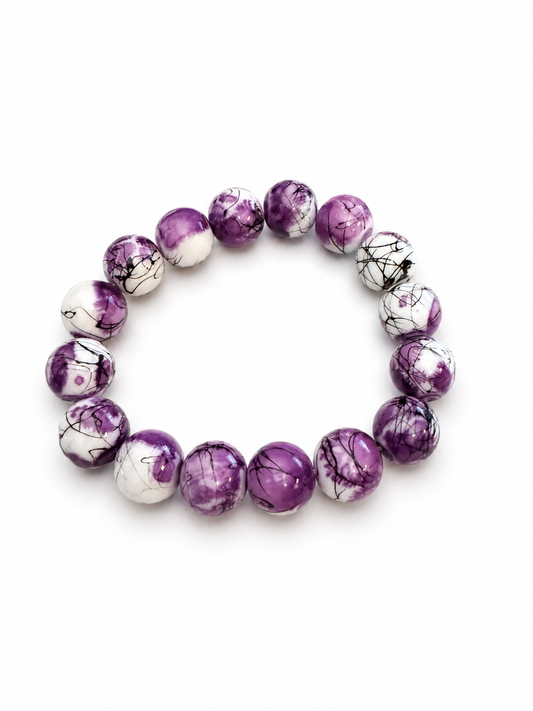 Purple Marble Splash Beaded Bracelet
