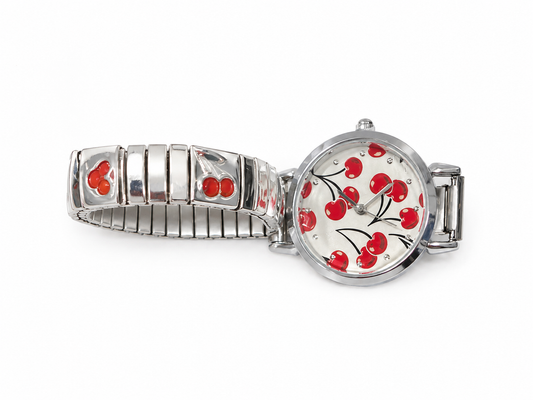Cherry Blossom Stretch Watch – Silver Tone Bracelet Watch