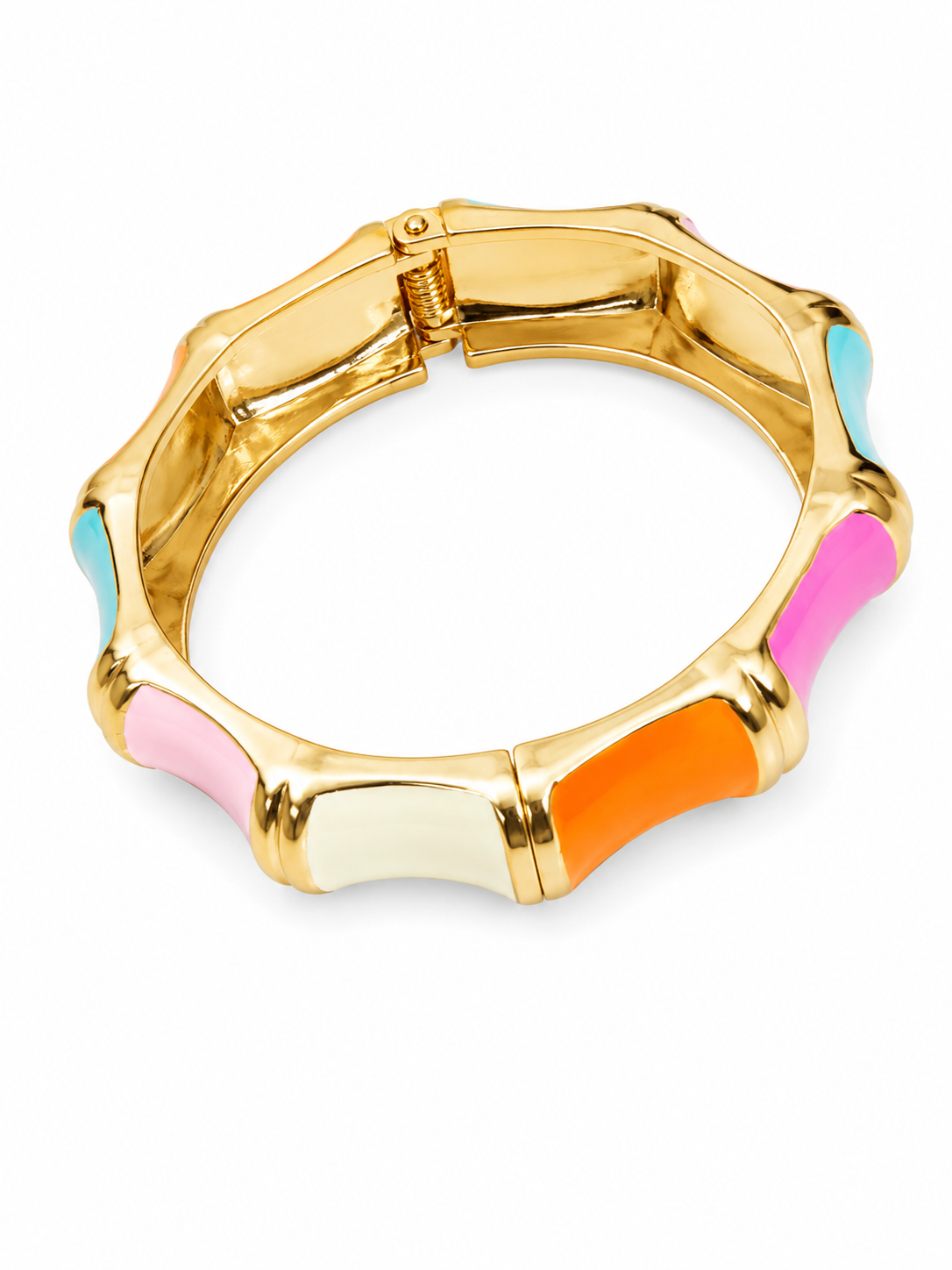 Multicolor Enamel Bamboo-Inspired Bangle Bracelet
