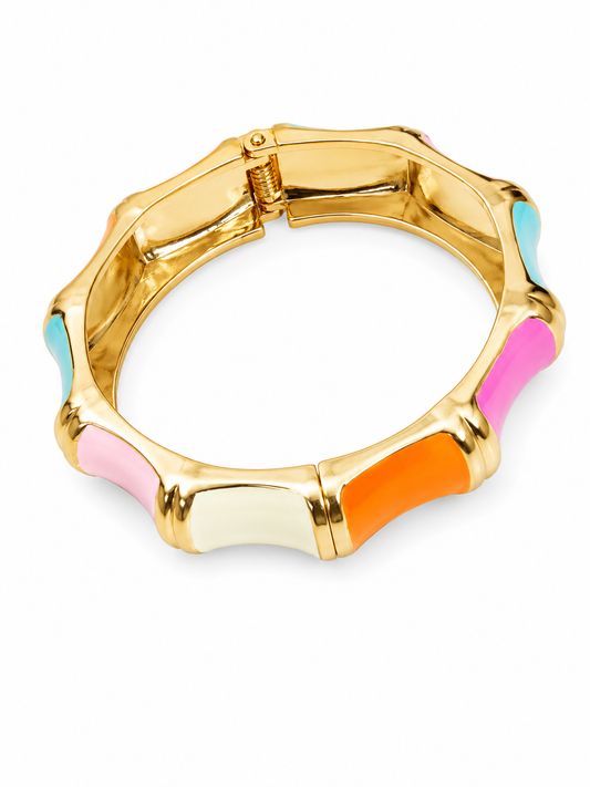 Multicolor Enamel Bamboo-Inspired Bangle Bracelet