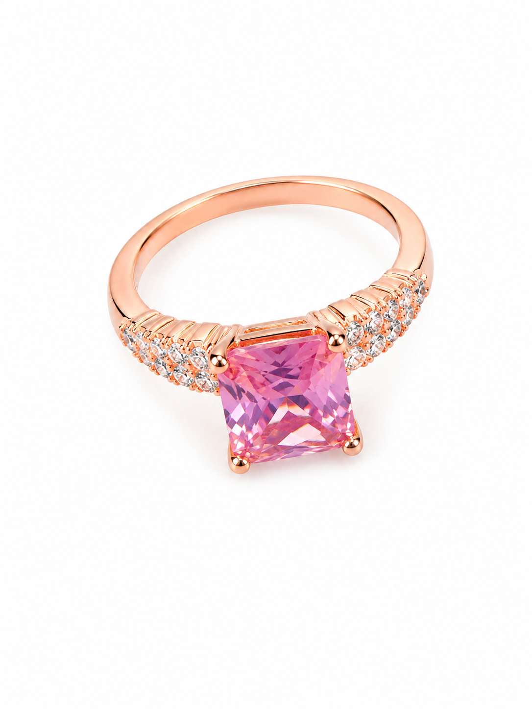 Pink Princess Cut Crystal Ring