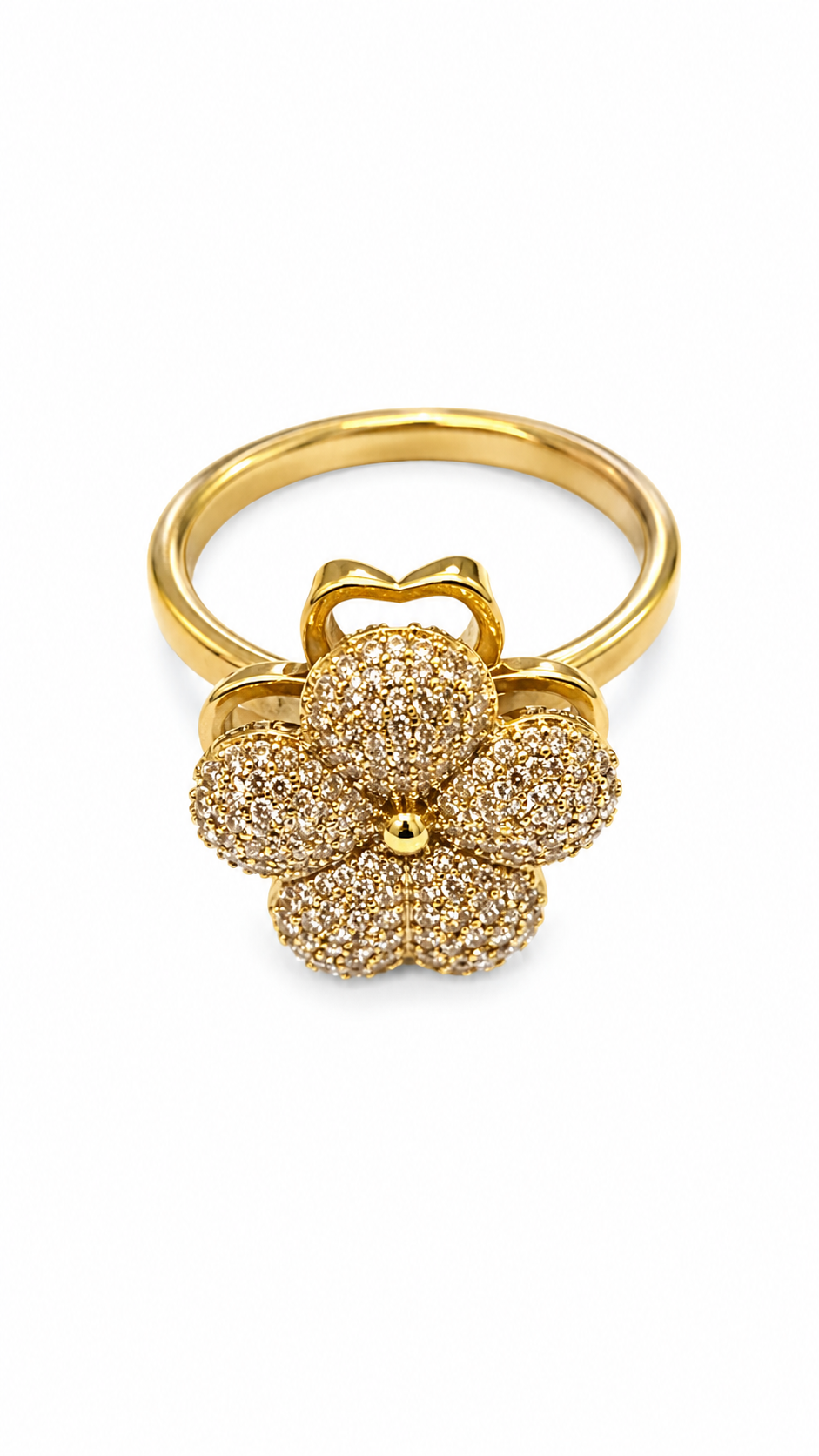 Gold Floral Statement Ring – Sparkling Adjustable Fashion Ring