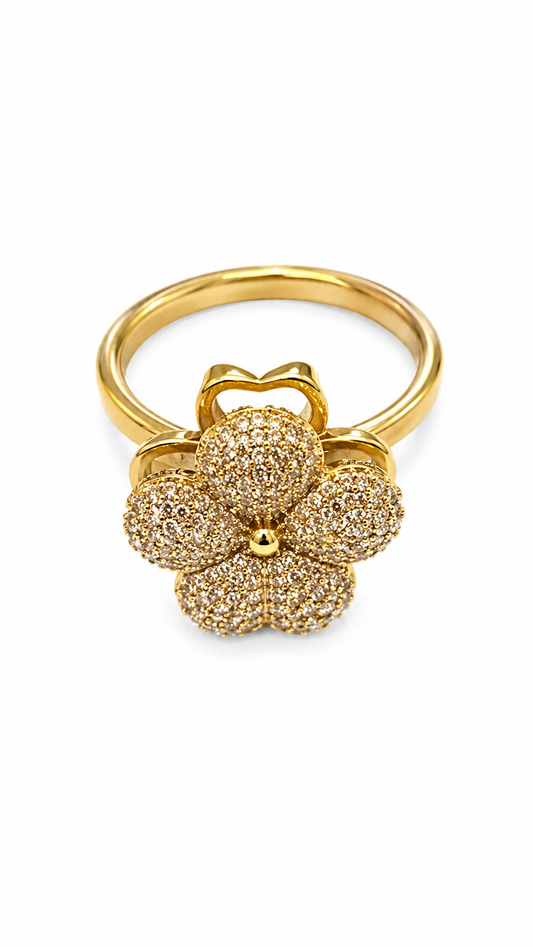 Gold Floral Statement Ring – Sparkling Adjustable Fashion Ring