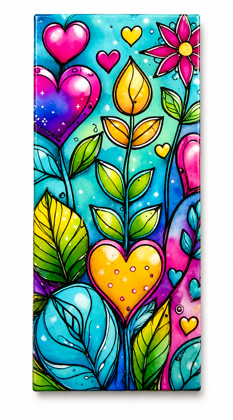 Whimsical Heart & Floral Art Panel – Product Description