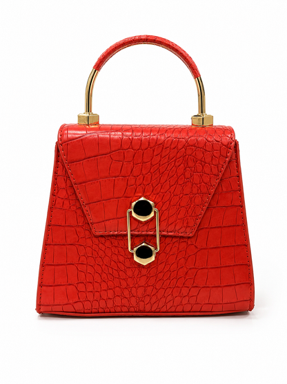 Red Croc-Embossed Top Handle Bag