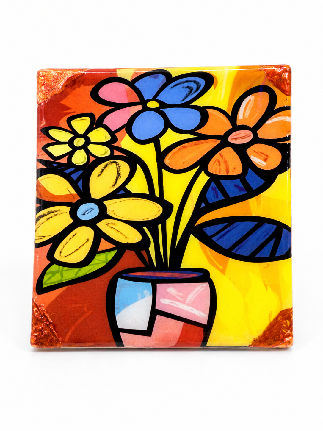 Handcrafted Abstract Floral Decorative Tile Wall Art – Vibrant Modern Flower Design