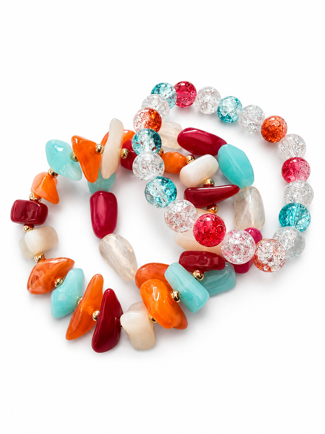 Handmade Colorful Stretch Bracelet Set – Statement Beaded Bracelets with Crackle Glass Accents