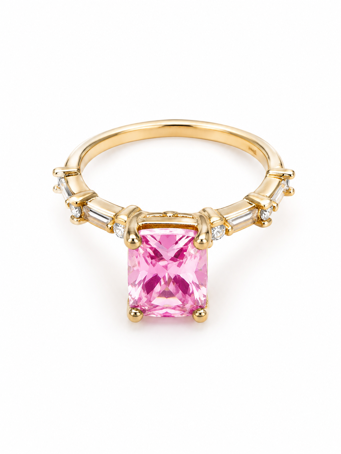 Elegant Pink Crystal Statement Ring – Gold-Tone Adjustable Fashion Ring