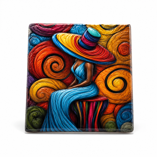 Colorful Abstract Black Woman Decorative Magnet Tile | Afrocentric Wall Art | Handmade-Inspired Home Decor Magnet