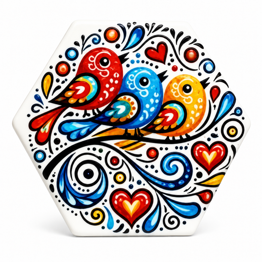 Colorful Folk Art Love Birds Refrigerator Magnet | Whimsical Bird Magnet | Boho Kitchen & Home Décor