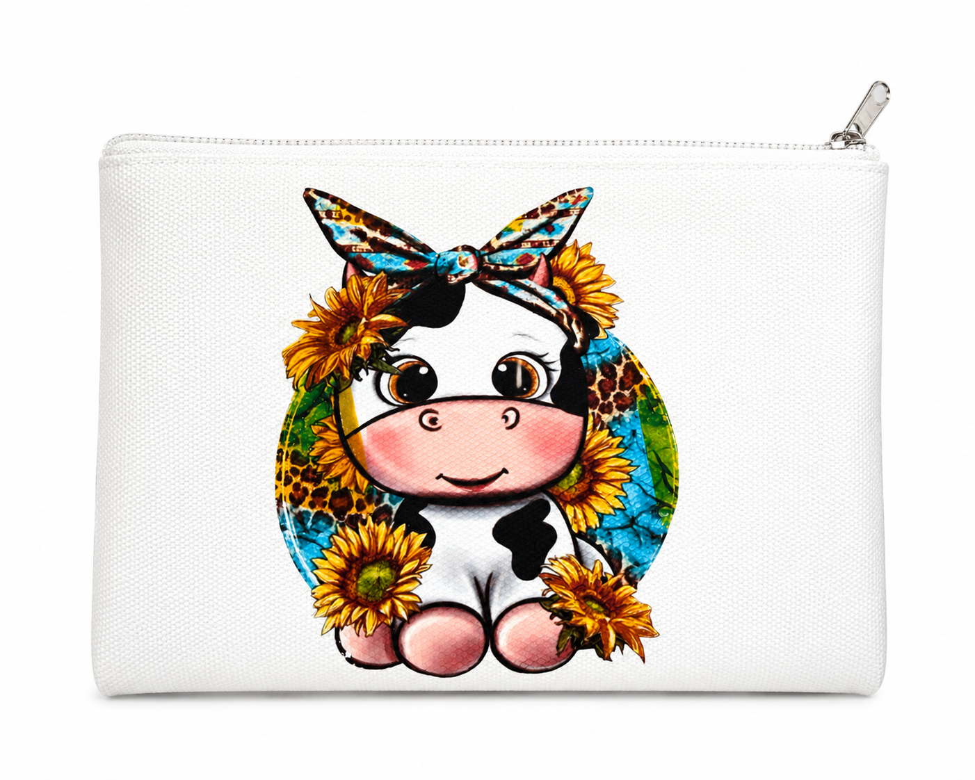 Cute Sunflower Highland Cow Canvas Cosmetic Pouch