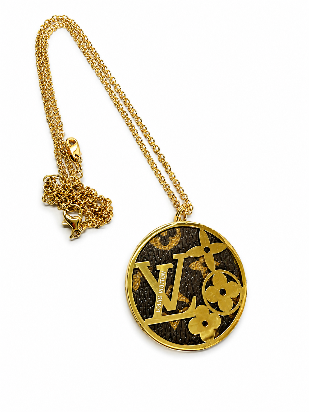 Designer-Inspired Gold Tone Monogram Medallion Necklace