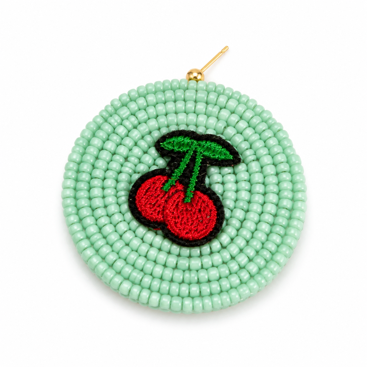 mint green beaded cherry statement earrings