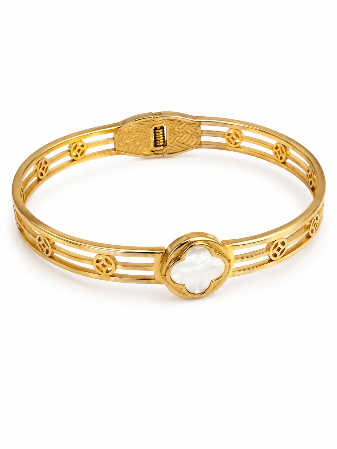 Designer-Inspired Gold Clover Bangle Bracelet