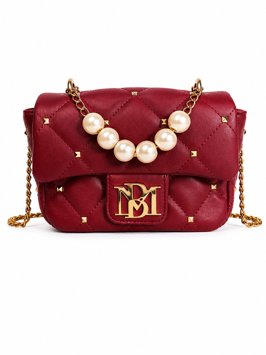 Burgundy Pearl Quilted Crossbody Bag