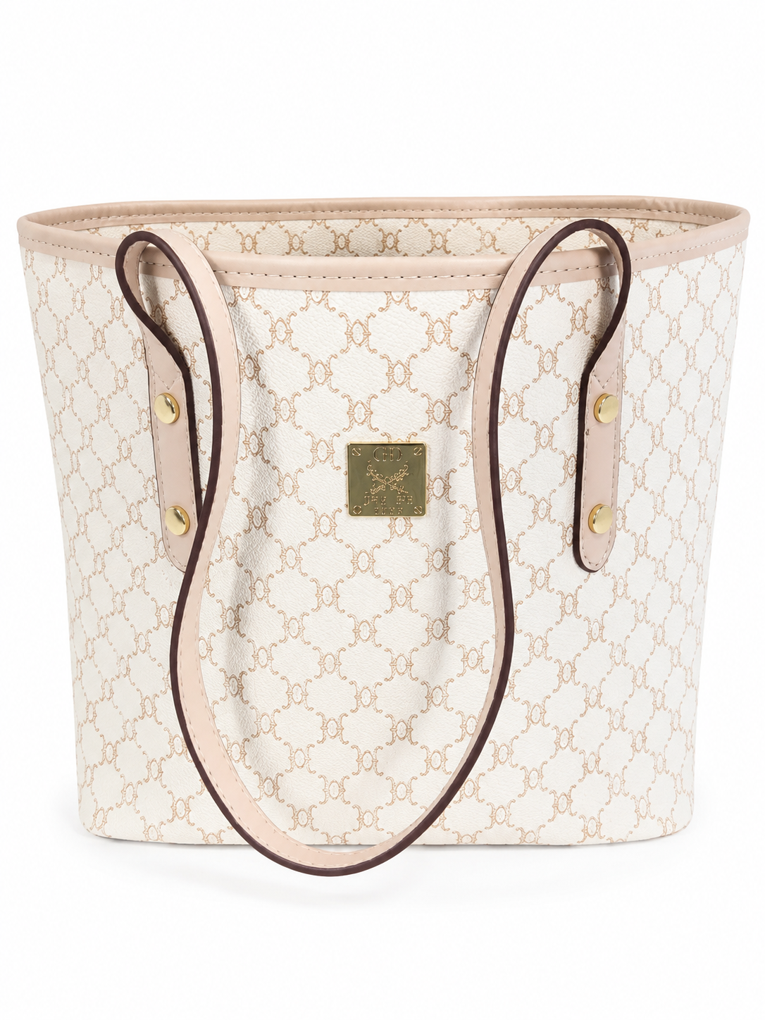 Elegant Beige Monogram Tote Bag