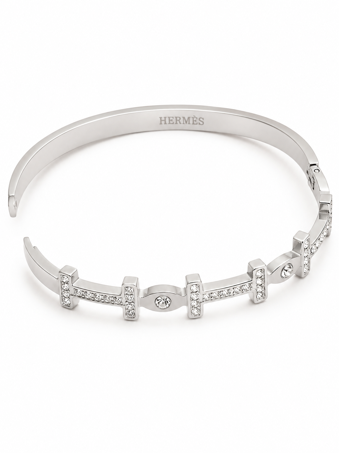 Silver Crystal H-Inspired Cuff Bracelet