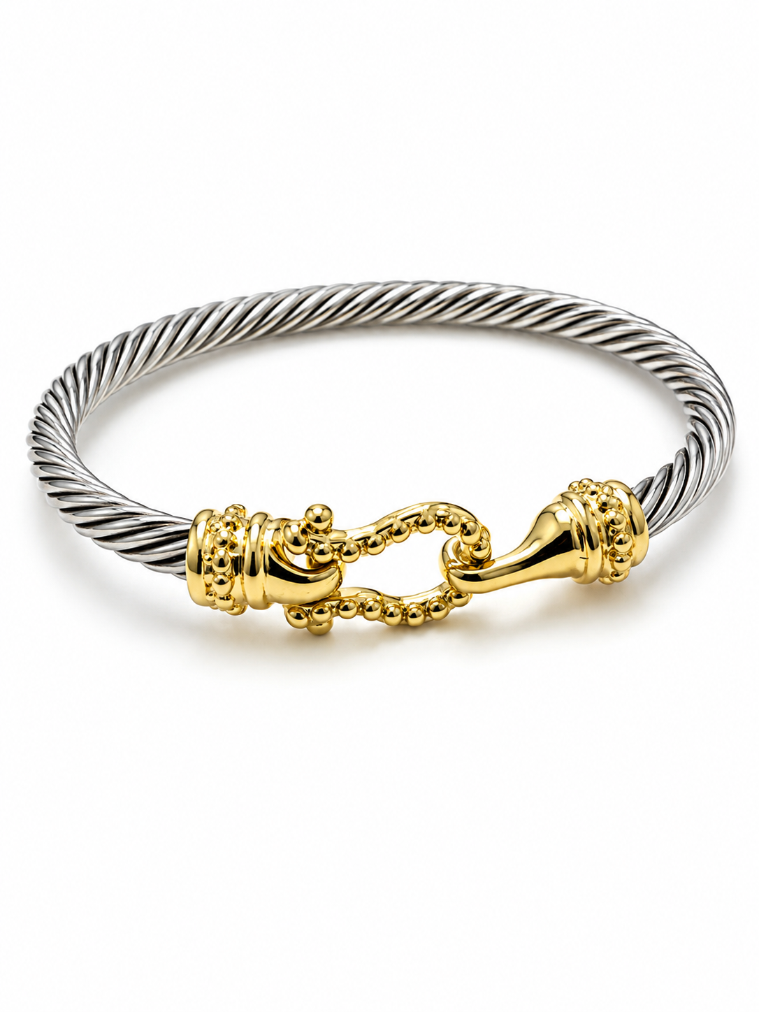 Two-Tone Twisted Cable Hook Cuff Bracelet
