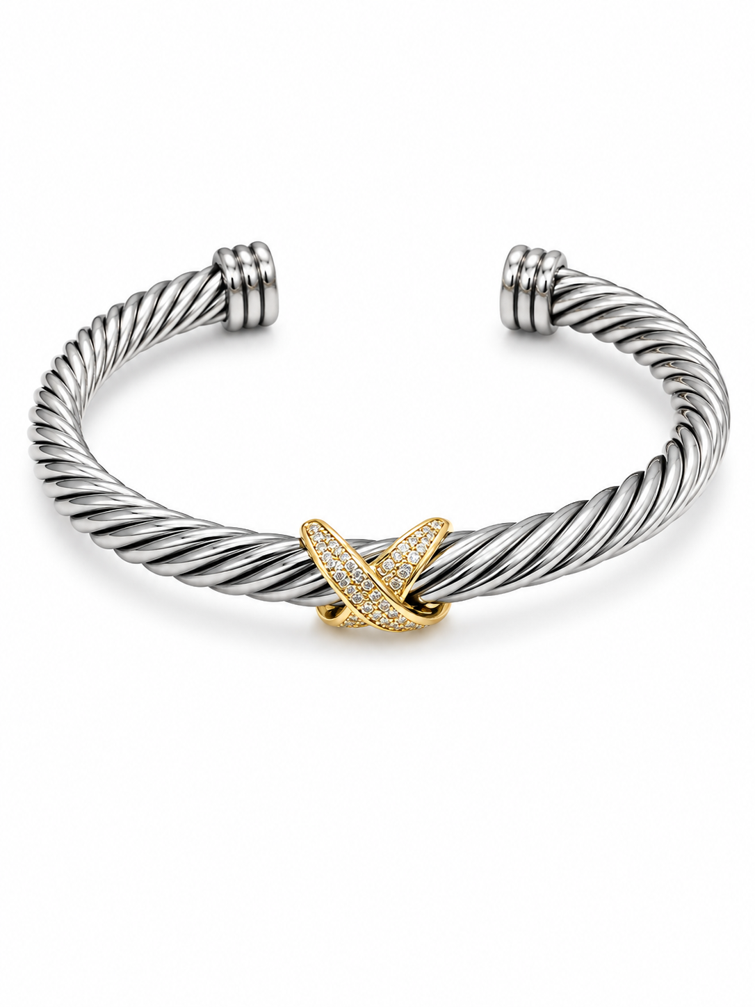 Silver & Gold Crossover Cable Cuff Bracelet