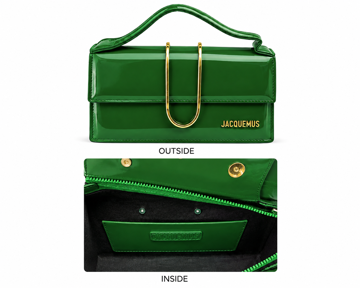 Jacquemus-Inspired Emerald Green Patent Shoulder Bag