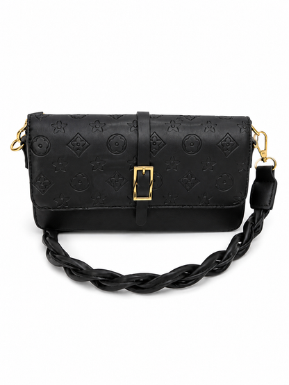 Black Monogram Crossbody Handbag with Braided Strap