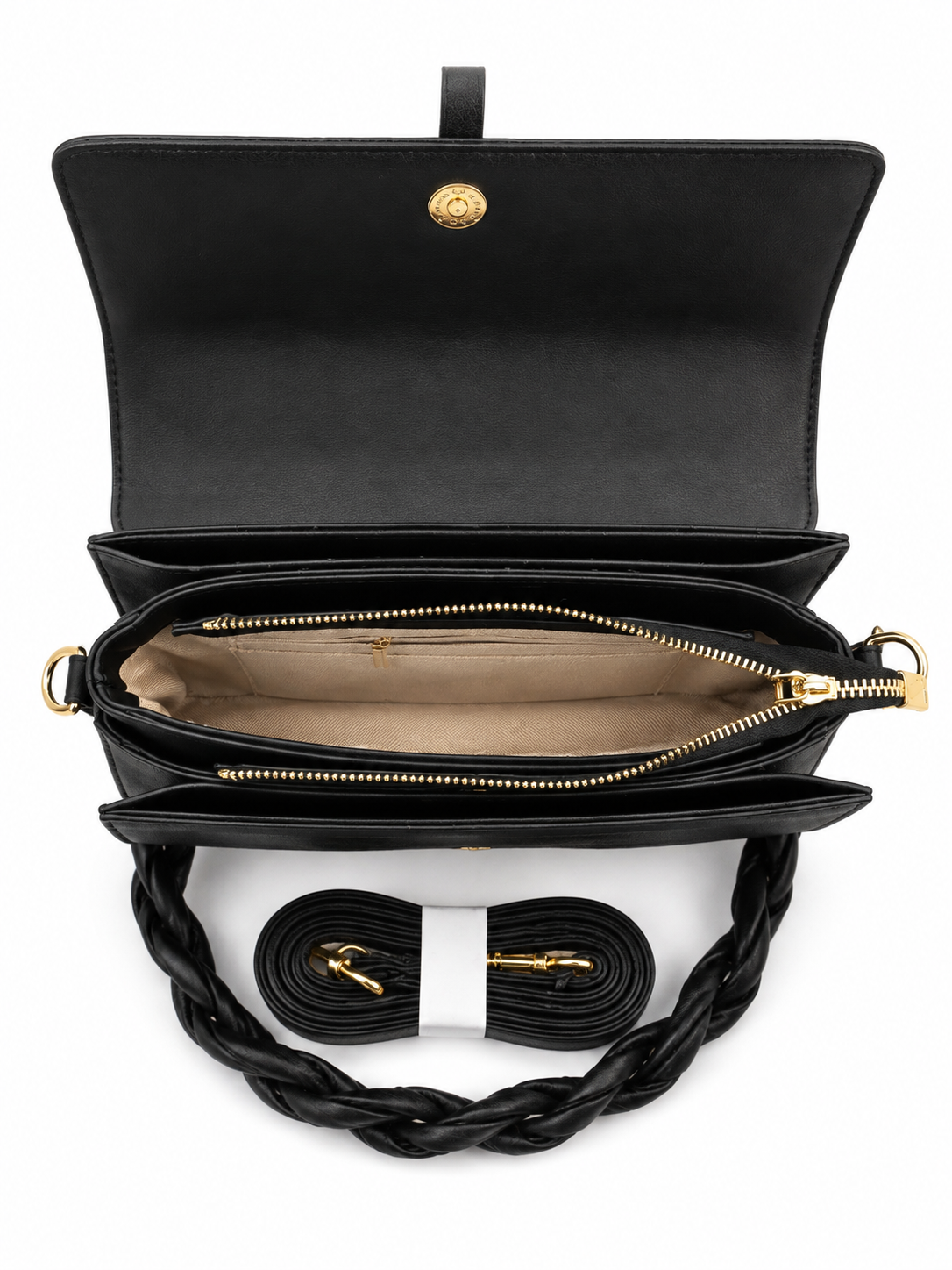 Black Monogram Crossbody Handbag with Braided Strap