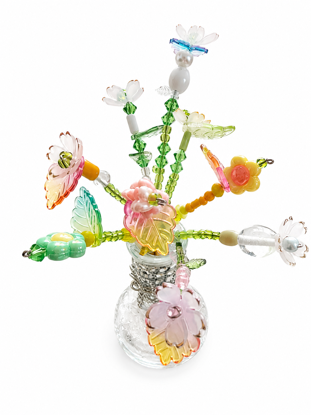 Mini Colorful Handmade Beaded Floral Arrangement in Glass Vase