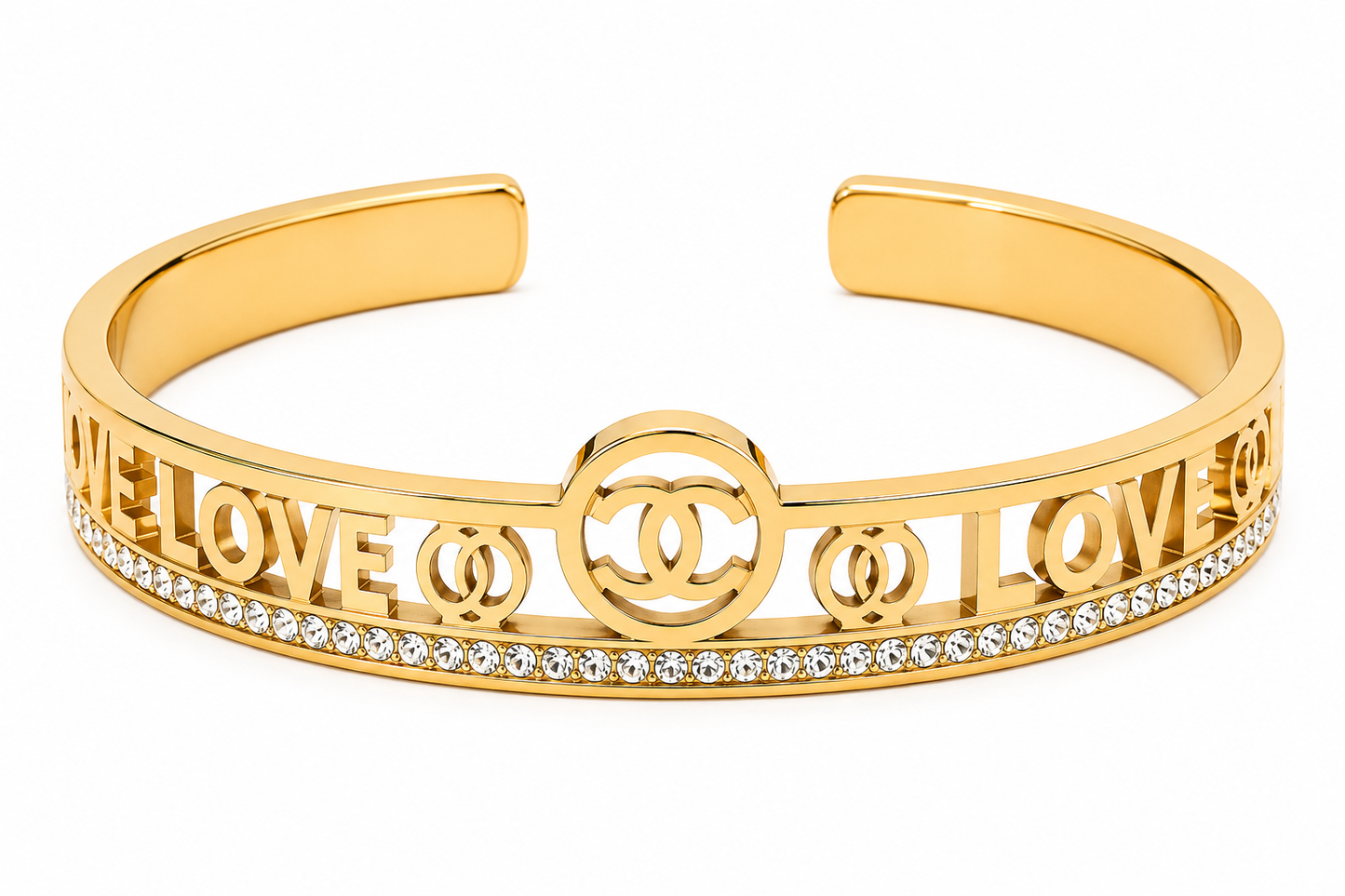 Crystal LOVE Gold Cuff Bracelet