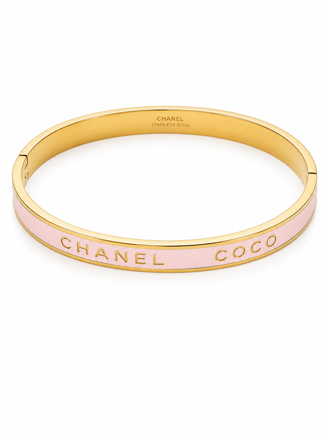 Pink Enamel Gold Stainless Steel Bangle