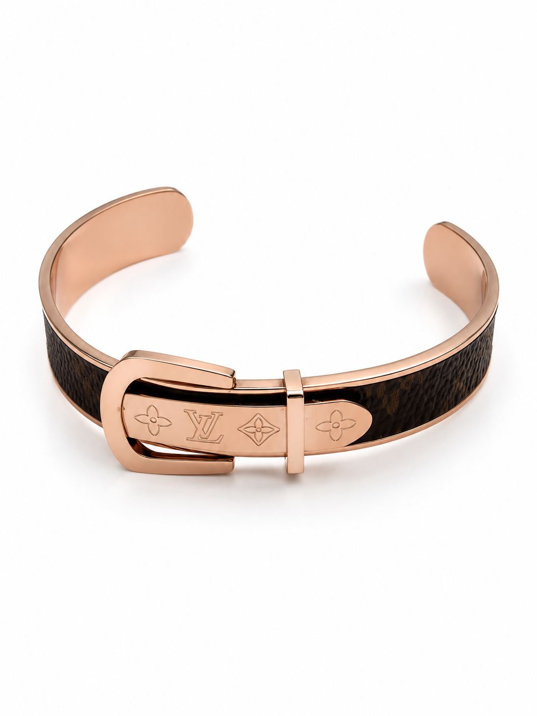 designer-inspired rose gold cuff bracelet.