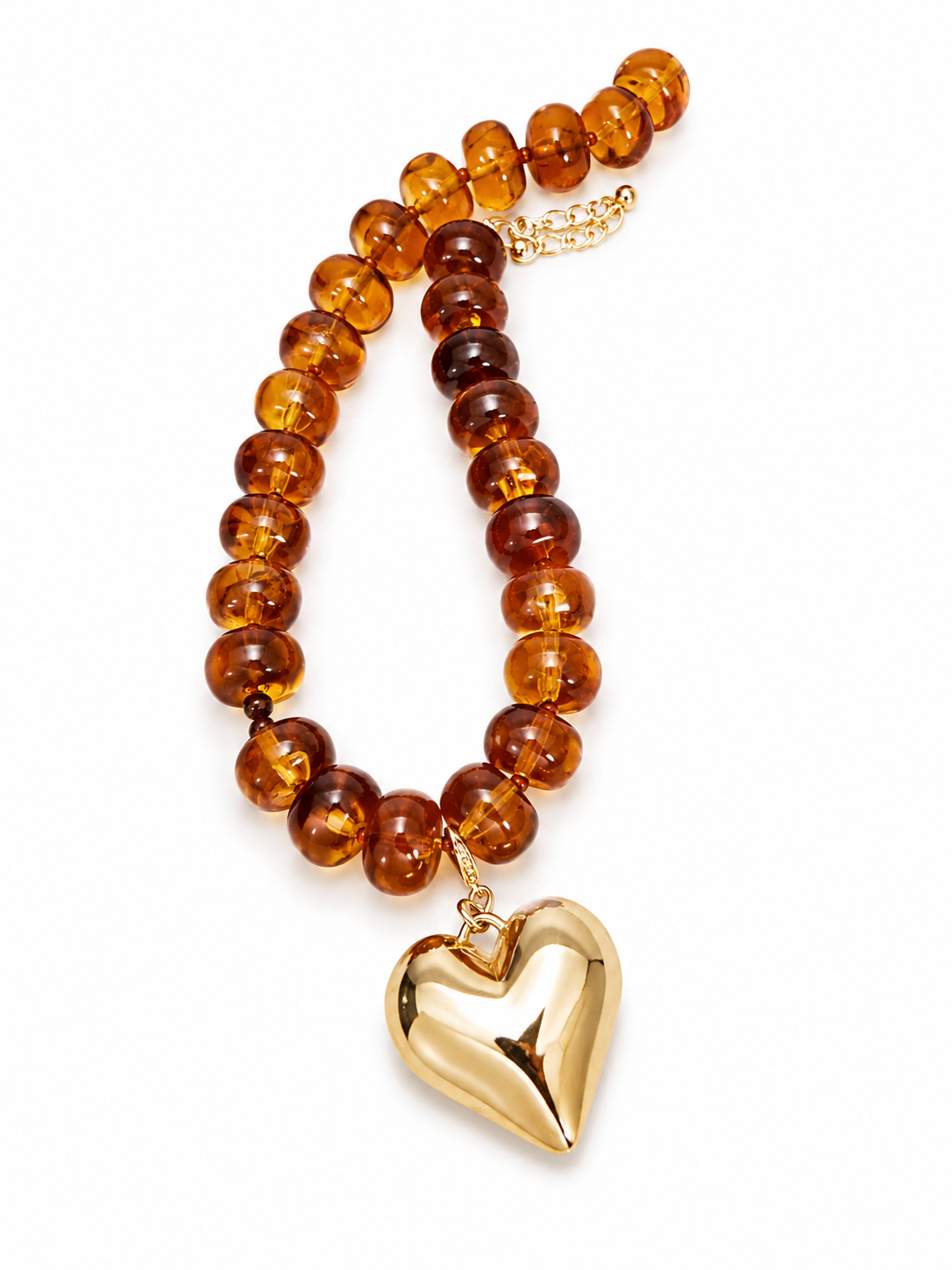 amber beaded heart pendant necklace.