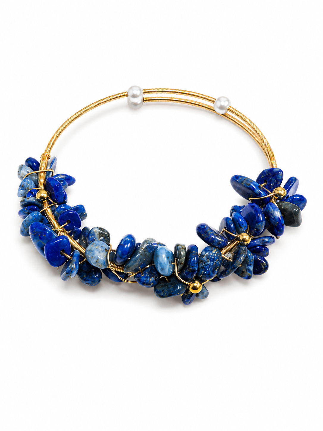 Royal Blue Stone Chip Gold-Tone Cuff Bracelet