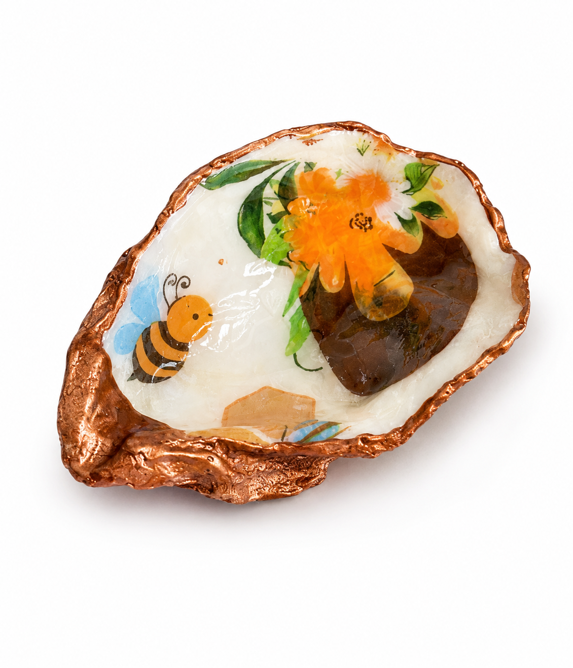 Bee Blossom Decorative Trinket Dish – Handcrafted Copper Edge