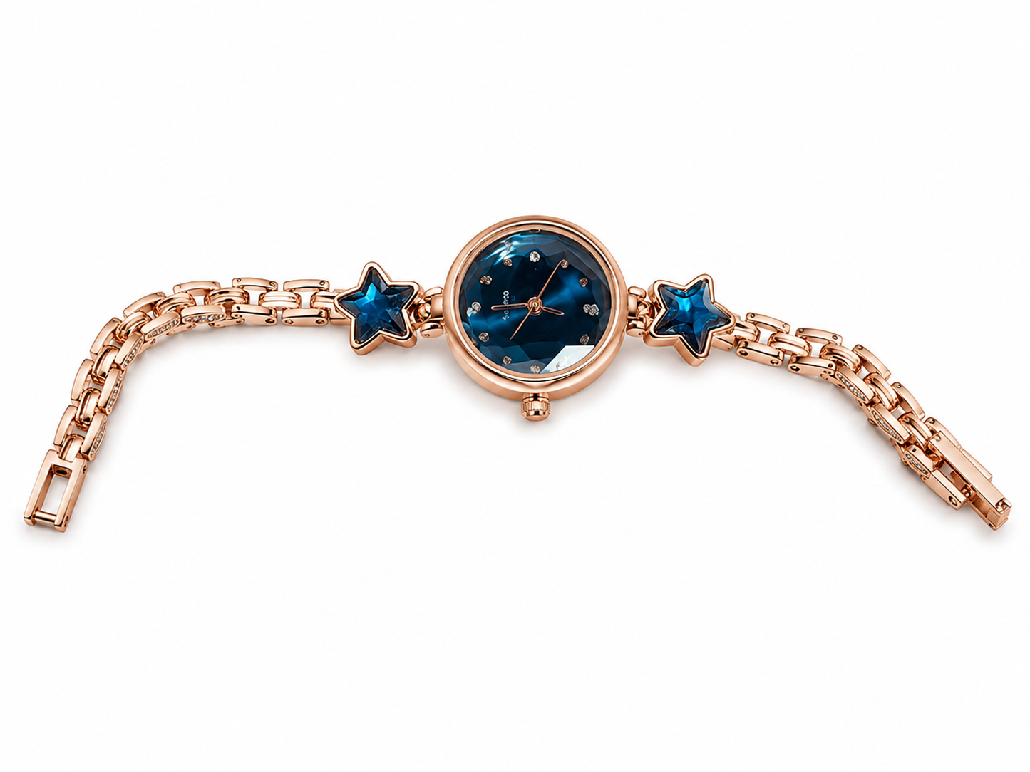 Rose Gold Star Bracelet Watch – Blue Crystal Dial