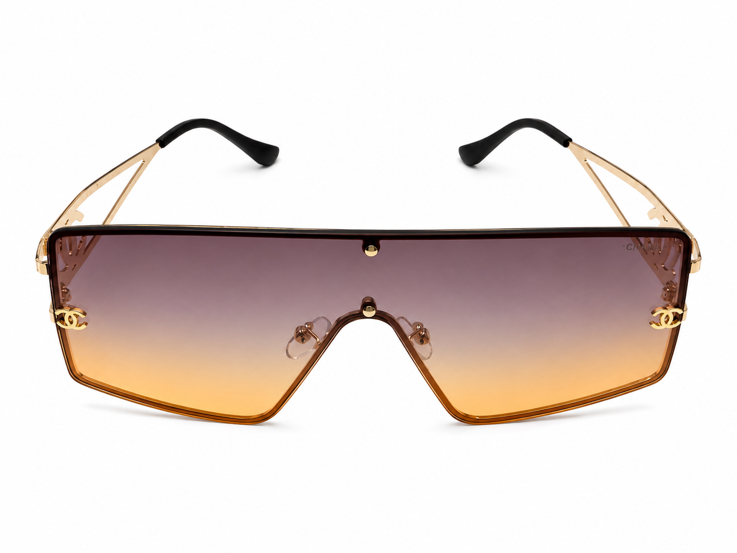 Luxury-Inspired Oversized Shield Sunglasses – Gold Frame with Gradient Lens