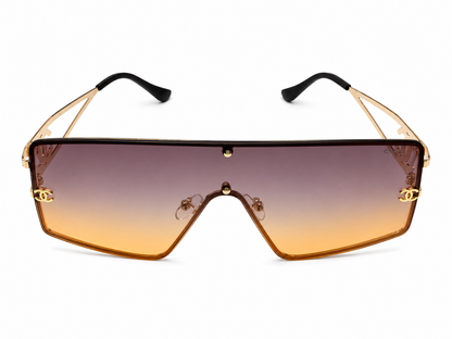 Luxury-Inspired Oversized Shield Sunglasses – Gold Frame with Gradient Lens