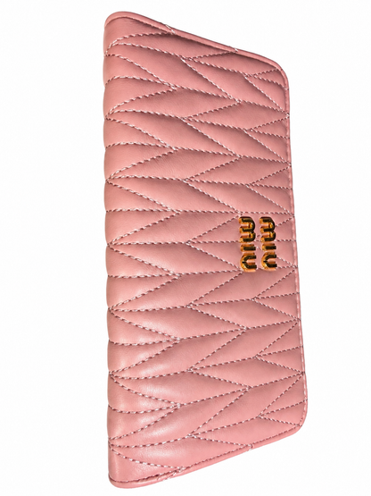 Blush Pink Quilted Zip-Around Wallet
