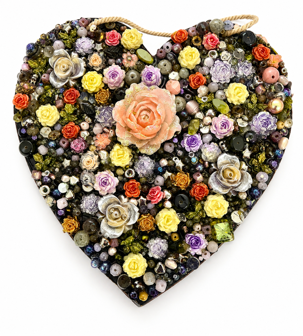 Enchanted Rose Garden Heart – Handmade Mixed-Media Wall Art