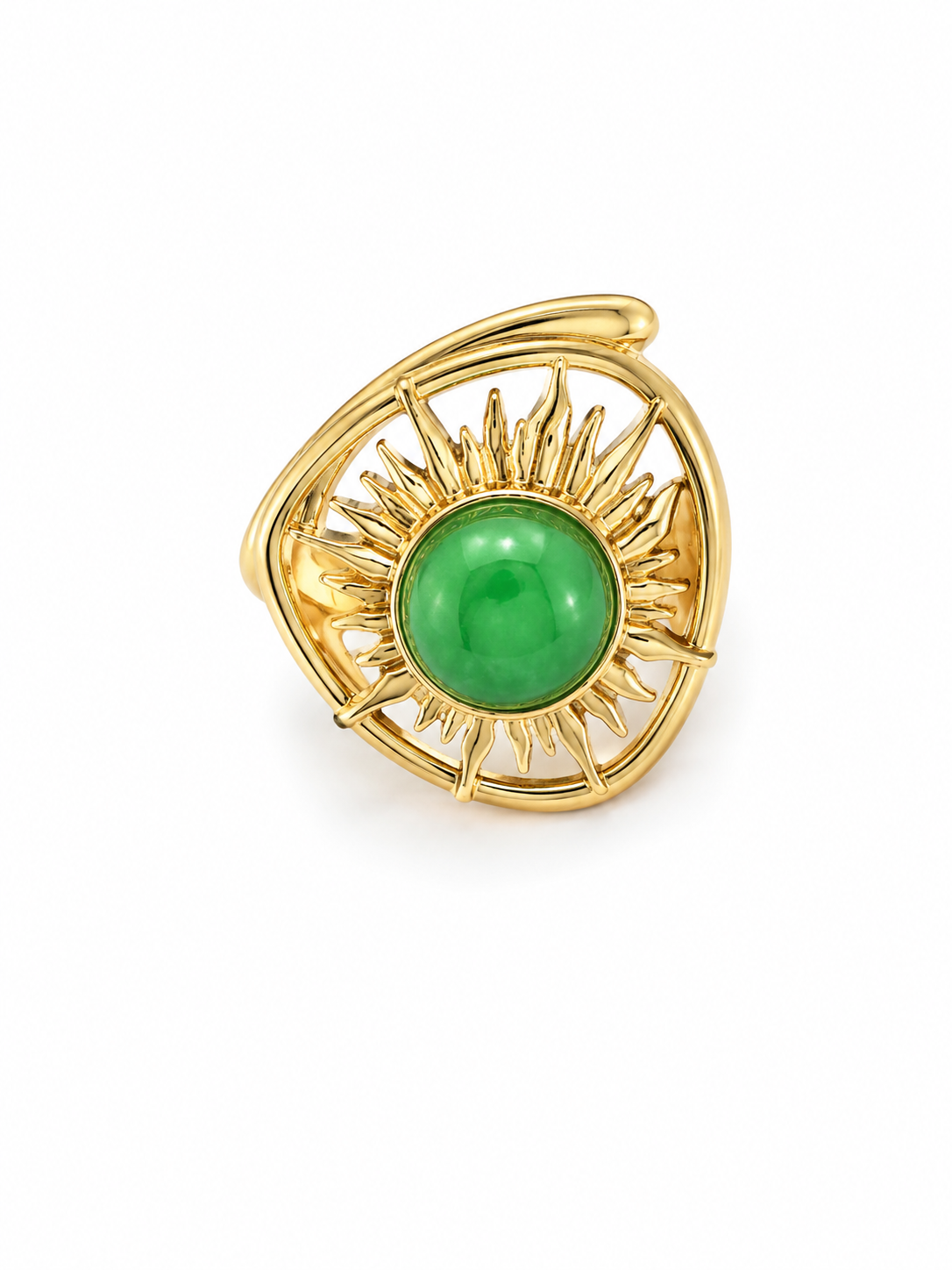 Golden Sunburst Green Stone Statement Ring