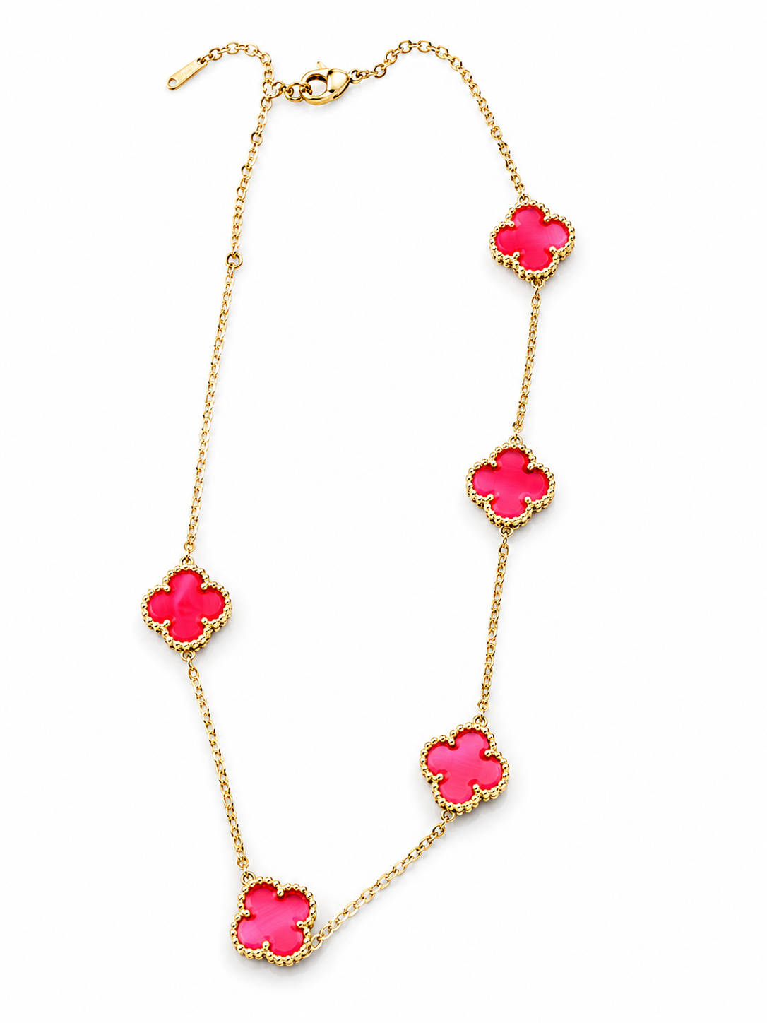 Hot Pink Clover Gold-Tone Station Necklace